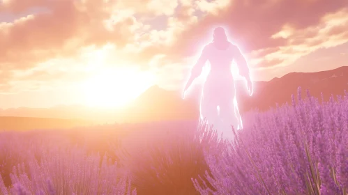 Ethereal Figure in Lavender Field at Dusk