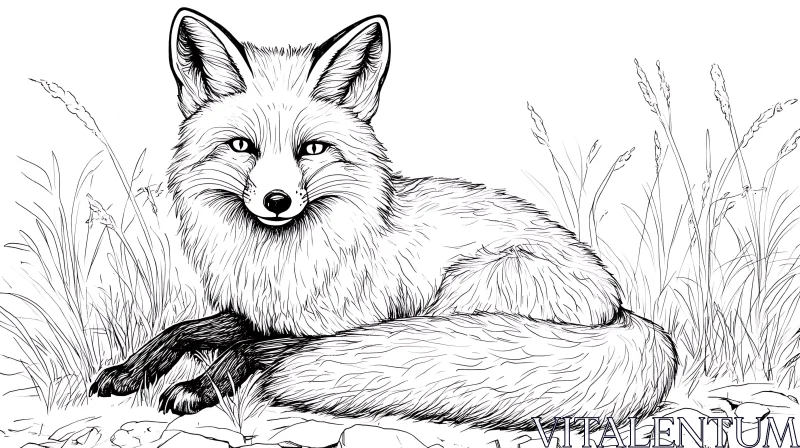 AI ART Fox in Black and White Illustration