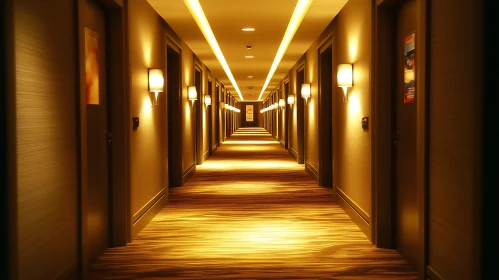 Endless Hotel Hallway with Symmetrical Doors