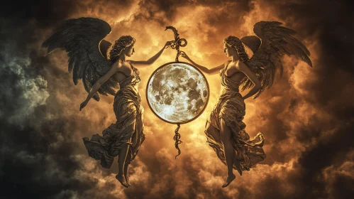 Celestial Dance of Angels and Moon