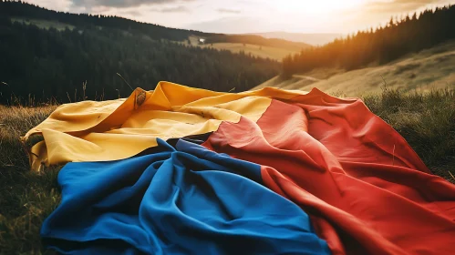 Fabric on Hillside at Sunset