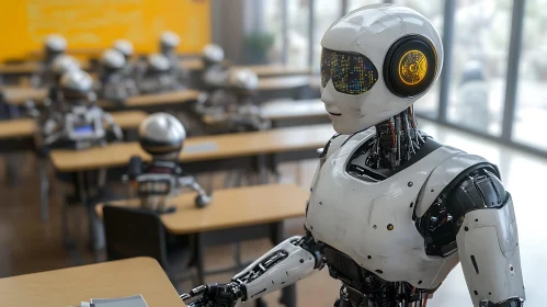 AI Learning: A Robot Classroom Scene