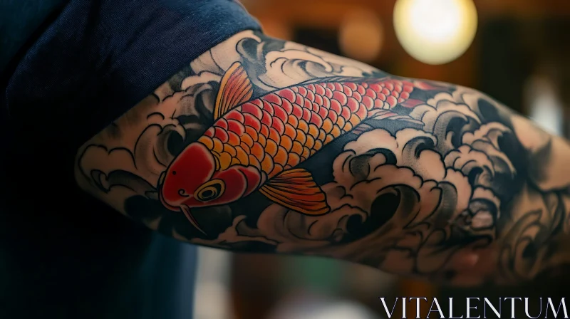 Vivid Koi Fish Tattoo with Japanese Water Art AI Image