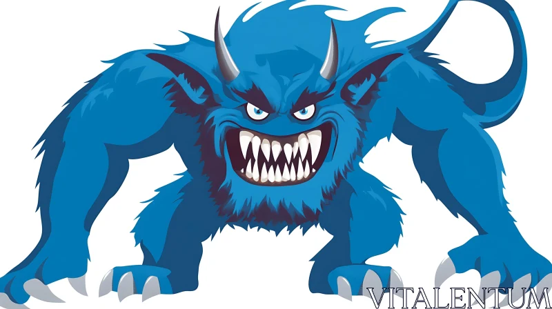 AI ART Menacing Blue Monster Cartoon Illustration