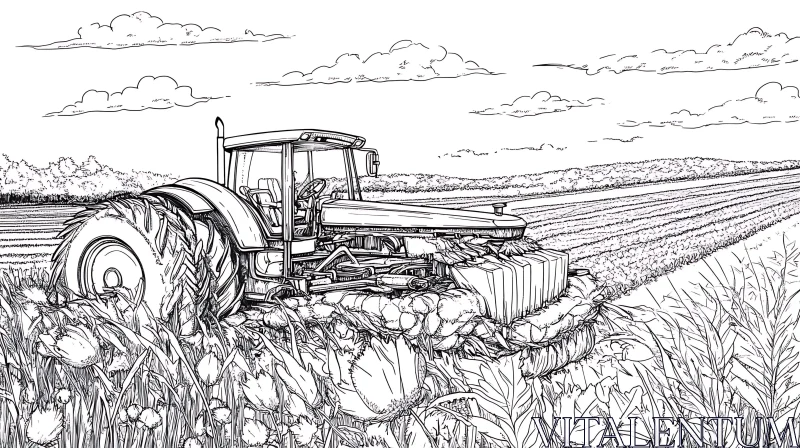 AI ART Monochrome Tractor Art in the Field