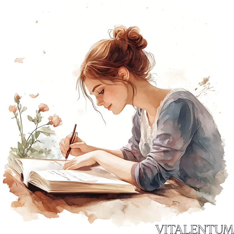 Serene Woman Journaling Art AI Image