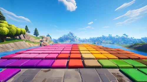 Rainbow Blocks Over Tranquil River