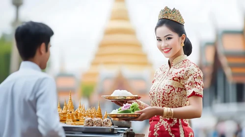 Smiling Woman with Offerings