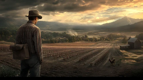 Man in Field at Dusk