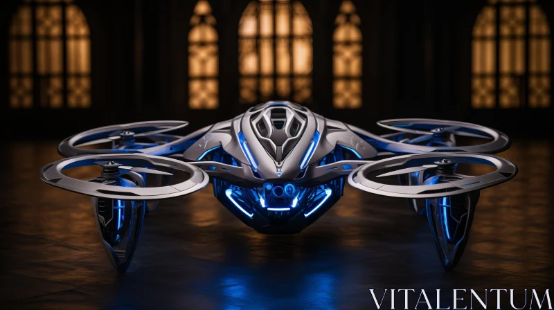 Futuristic Drone in Baroque-Inspired Style - Silver and Blue AI Image
