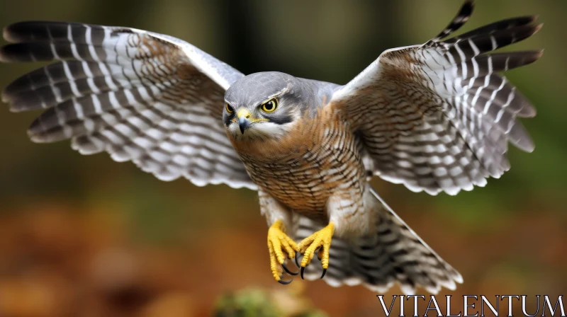 Hawk in Autumn Flight - Nature's Majestic Beauty AI Image