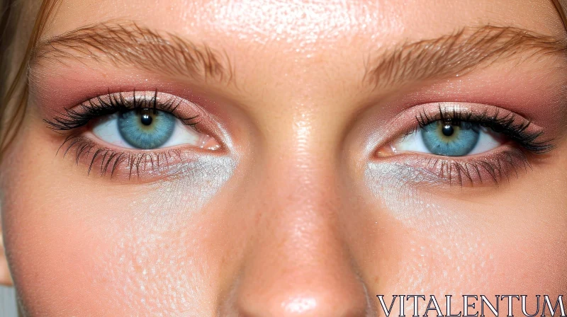 Intense Blue Eyes: Captivating Close-Up of a Woman's Mesmerizing Gaze AI Image