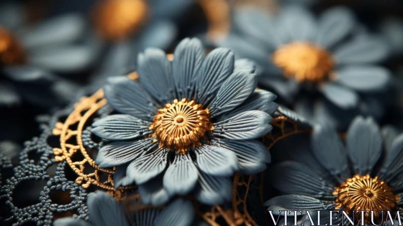 Intricate Gold-Toned & Blue Flower Miniatures AI Image