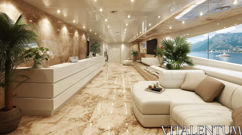 Luxurious Yacht Cabin with Modern Design and Stunning Sea View AI Image
