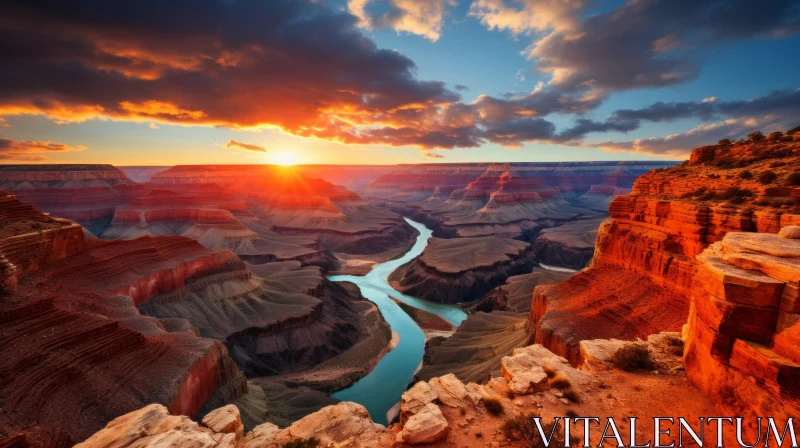 Majestic Sunset over Grand Canyon - A Riveting Display of Nature's Beauty AI Image
