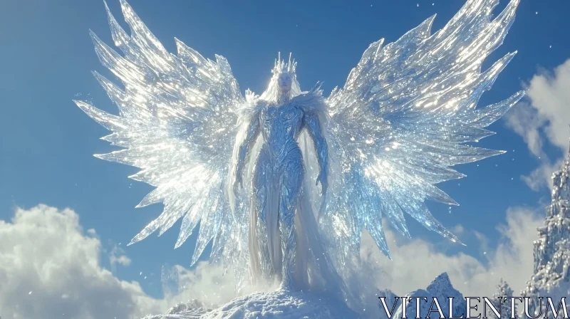 AI ART Frozen Angel in Winter Landscape