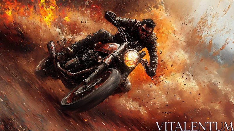 AI ART Fiery Motorcycle Ride