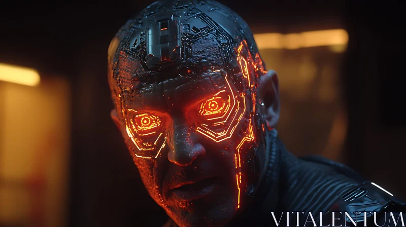 Futuristic Cyborg with Illuminated Patterns AI Image