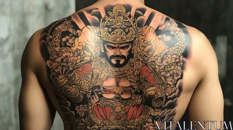 Samurai and Dragon Back Tattoo Design AI Image