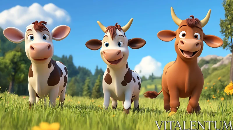 Playful Cows in a Meadow AI Image