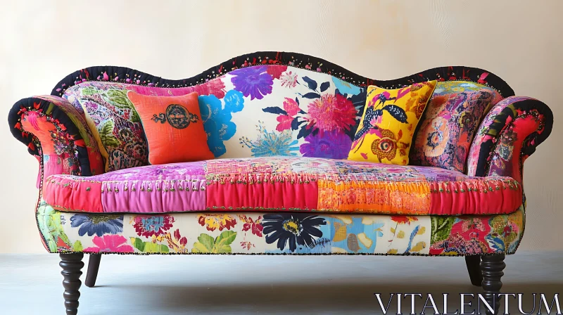 Eclectic Floral Couch with Pillows AI Image