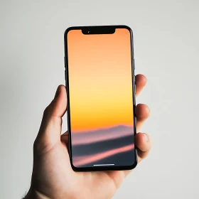 Hand Holding Phone with Sunset Screen