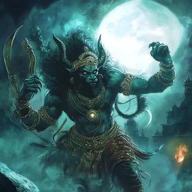 Demon with Blade in Moonlight Scene