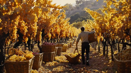 Harvesting Grapes in a Sunny Vineyard