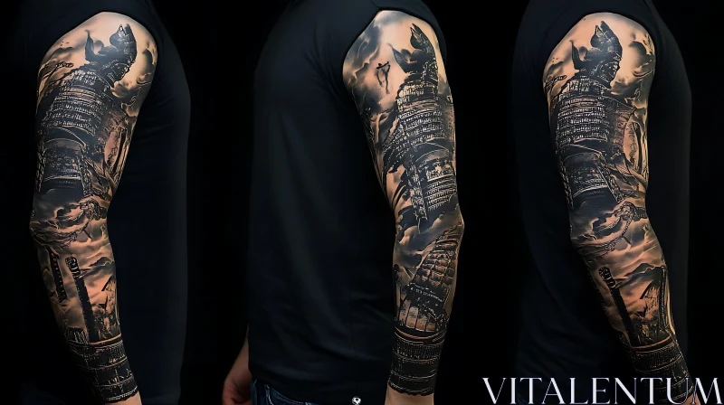 Detailed Sleeve Tattoo of Warrior on Arm AI Image