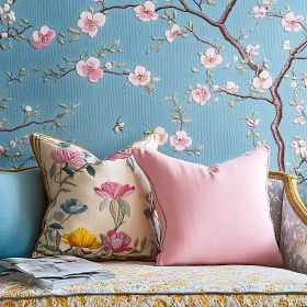 Pastel Pillows on Floral Textile