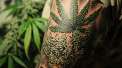 Detailed Cannabis Leaf and Bud Tattoo