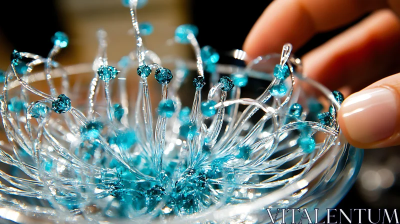 Intricate Glass Art with Blue Accents AI Image