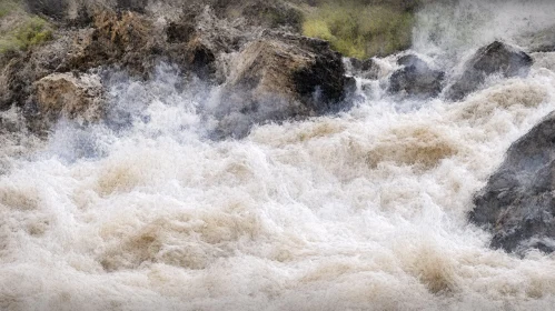 White Water Rapids Cascading Over Rocky Terrain