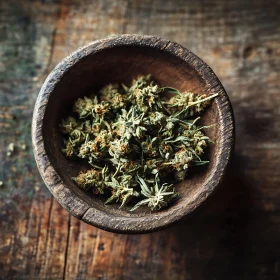 Dried Botanical Arrangement in Wooden Bowl