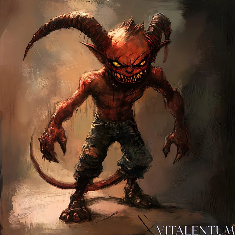 AI ART Red Demon with Horns and Tail Illustration