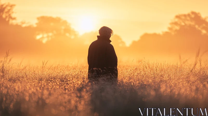 AI ART Golden Sunrise Field Silhouette