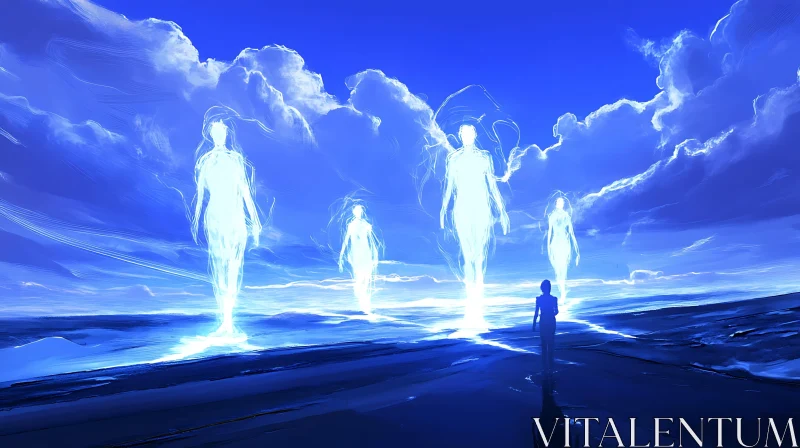 AI ART Blue Sky Ascension: Surreal Figures Art