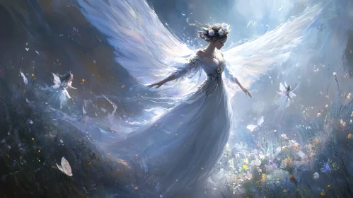 Ethereal Angel in Wildflower Field