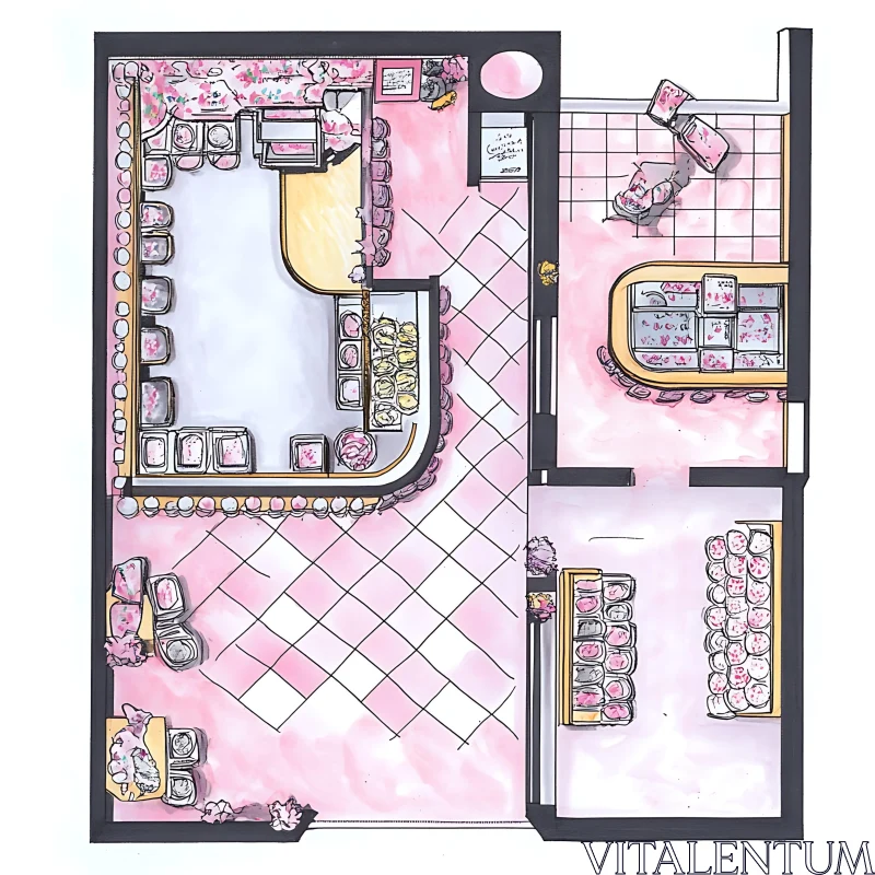 AI ART Whimsical Pink Cafe Floor Plan