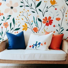 Comfortable Sofa with Floral Wallpaper