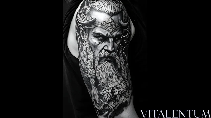 Mythological Figure Tattoo in Black and White AI Image