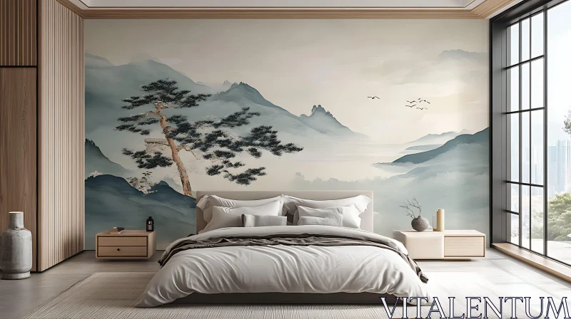 Misty Mountain Bedroom Serenity AI Image