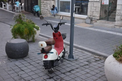 Scooter on Cobblestone Street, Cyprus