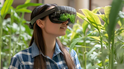 VR headset showing green plants