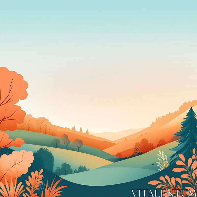 Peaceful Hills Landscape Art AI Image