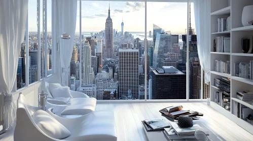 Minimalist Interior with Cityscape Backdrop