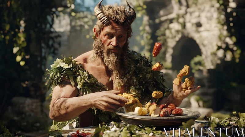 AI ART Horned Faun Enjoying a Meal Outdoors