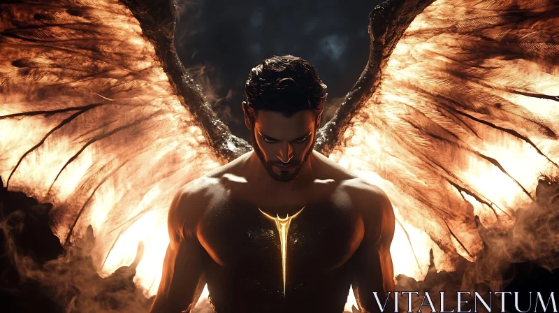 Man with Fiery Wings and Symbol AI Image