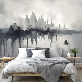 Monochrome Cityscape in Bedroom Design