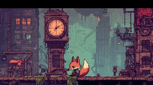 Pixelated Fox in Urban Landscape